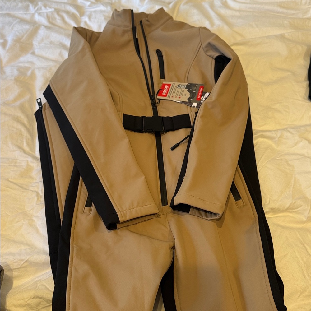 Tan and Black Belted Ski suit. BNWT